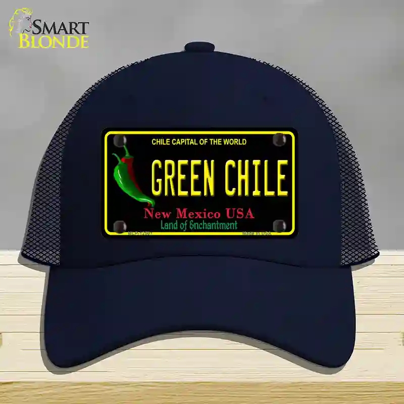 HAT16-MLP-12501 Green Chile   Mexico Black Novelty License Plate Hat, Mesh - Navy