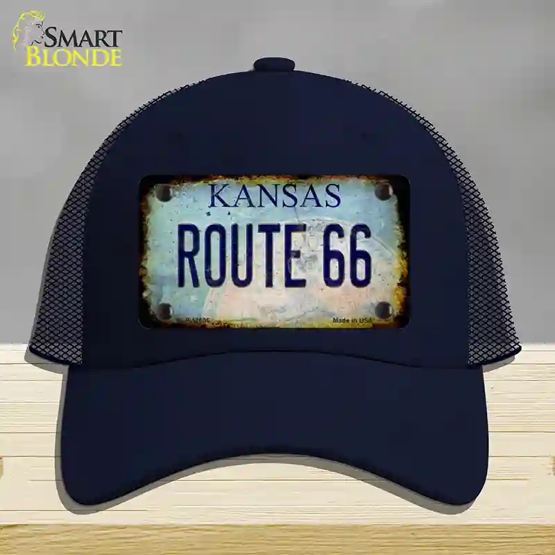 HAT16-MLP-12506 Route 66 Kansas Rusty Novelty License Plate Hat, Mesh - Navy