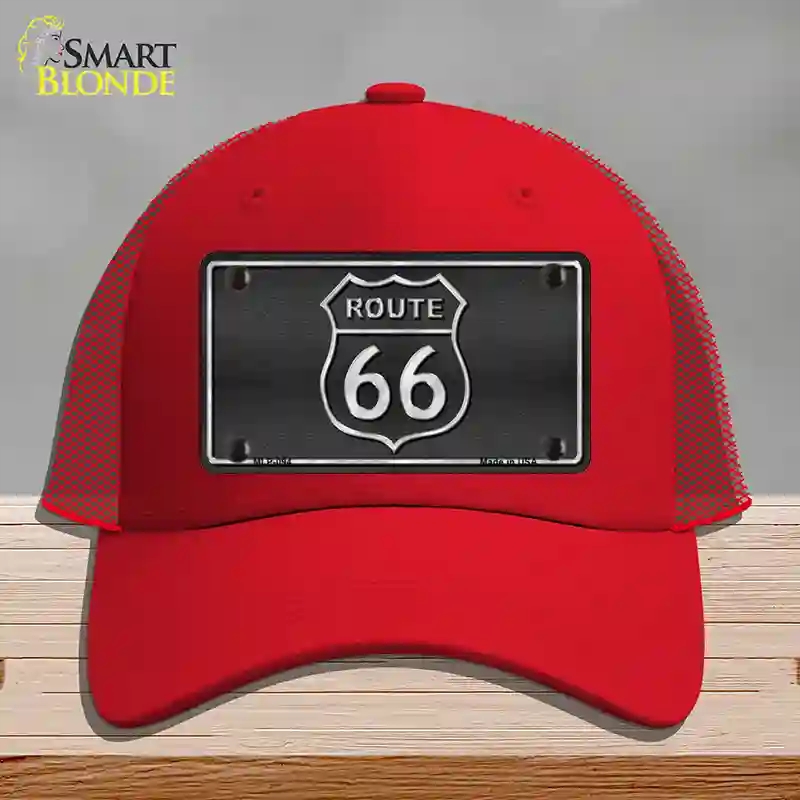 HAT17-MLP-094 Route 66 Shield Black Novelty License Plate Hat, Mesh - Red