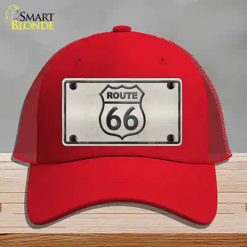 HAT17-MLP-097 Route 66 Shield White Novelty License Plate Hat, Mesh - Red
