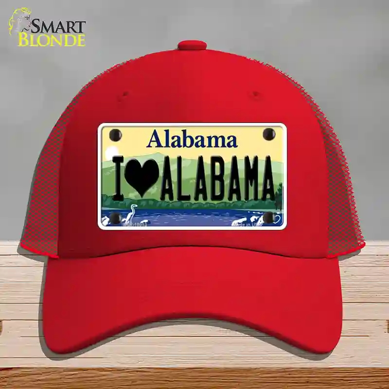 HAT17-MLP-10013 I Love Alabama Novelty License Plate Hat, Mesh - Red