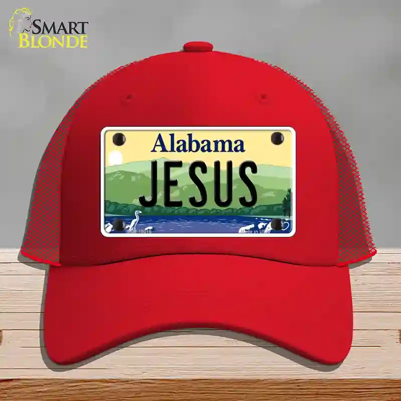 HAT17-MLP-10018 Jesus Alabama Novelty License Plate Hat, Mesh - Red