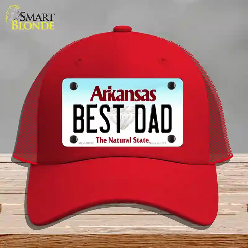 HAT17-MLP-10062 Best Dad Arkansas Novelty License Plate Hat, Mesh - Red