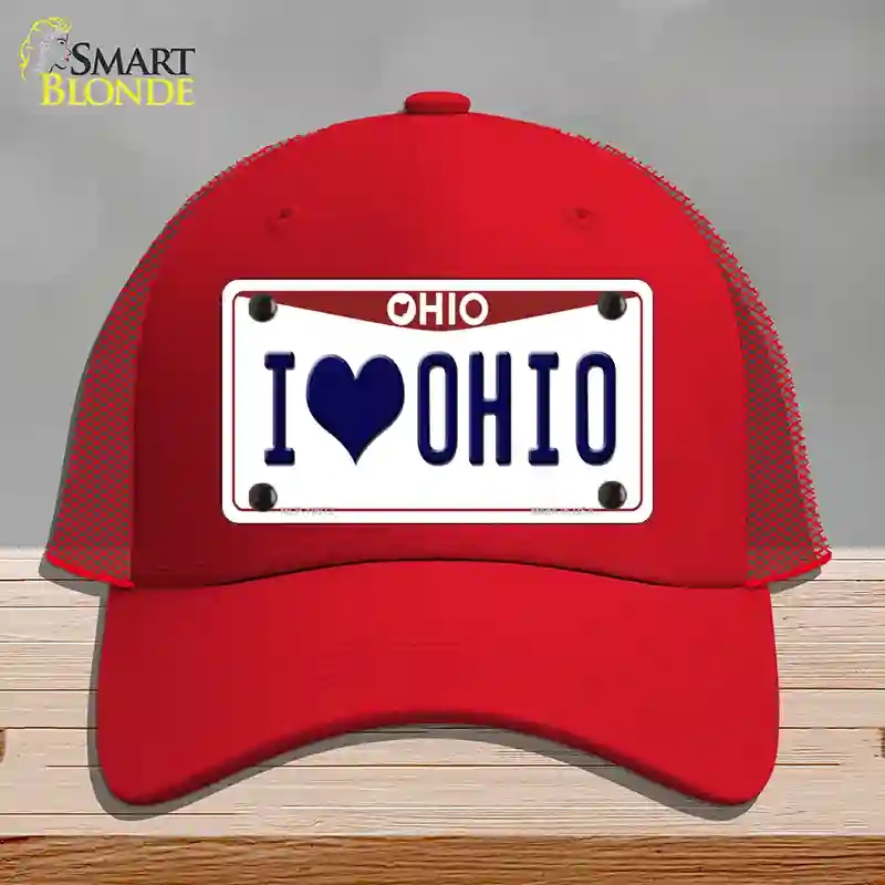 HAT17-MLP-10072 I Love Ohio Novelty License Plate Hat, Mesh - Red