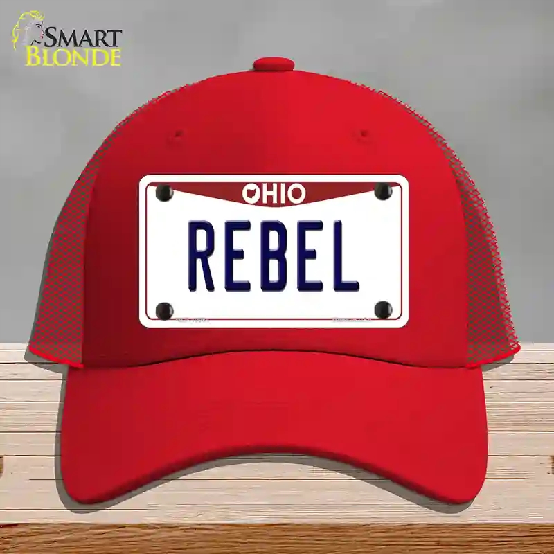 HAT17-MLP-10084 Rebel Ohio Novelty License Plate Hat, Mesh - Red