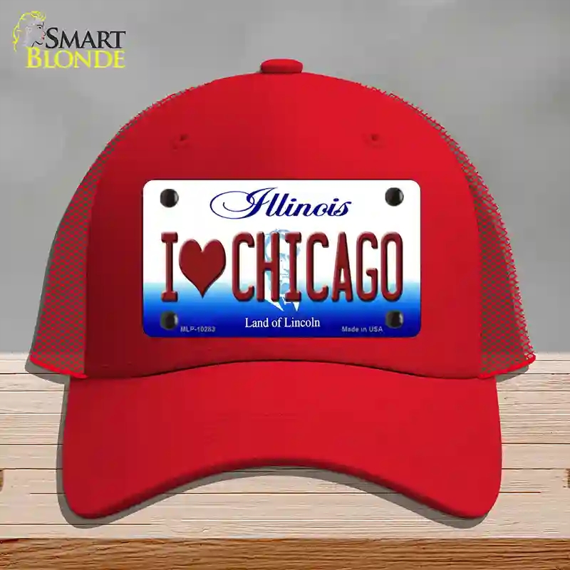 HAT17-MLP-10283 I Love Chicago Illinois Novelty License Plate Hat, Mesh - Red