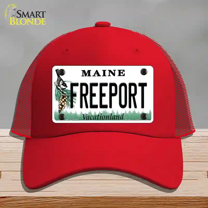 HAT17-MLP-10393 Freeport Maine Novelty License Plate Hat, Mesh - Red