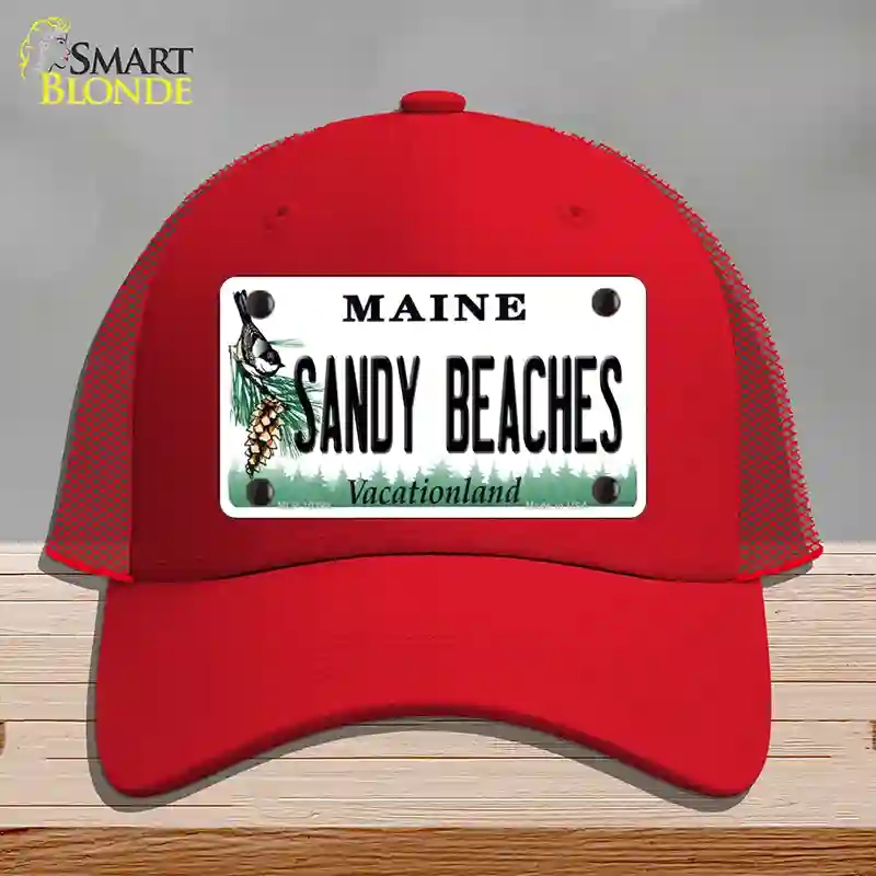 HAT17-MLP-10398 Sandy Beaches Maine Novelty License Plate Hat, Mesh - Red