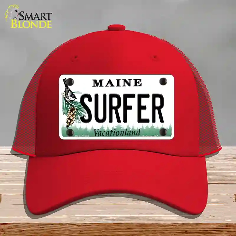 HAT17-MLP-10399 Surfer Maine Novelty License Plate Hat, Mesh - Red