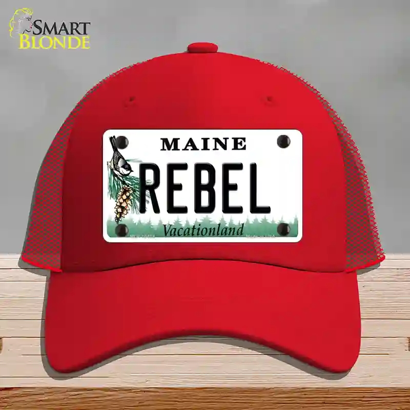 HAT17-MLP-10424 Rebel Maine Novelty License Plate Hat, Mesh - Red