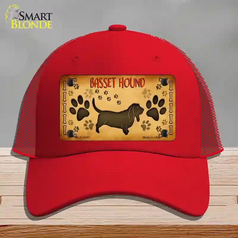 HAT17-MLP-10431 Basset Hound Novelty License Plate Hat, Mesh - Red
