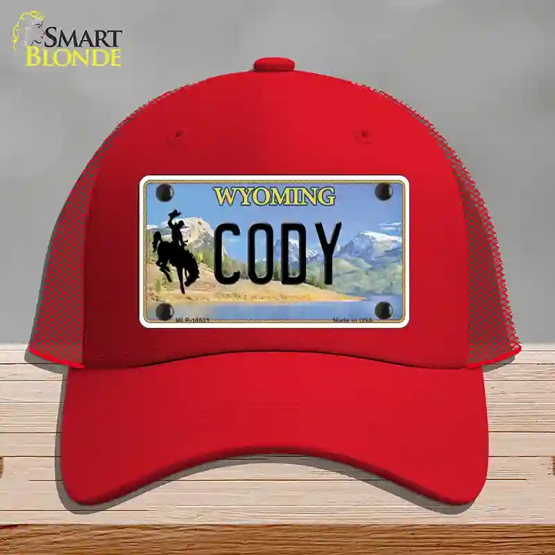 HAT17-MLP-10521 Cody Wyoming Novelty License Plate Hat, Mesh - Red