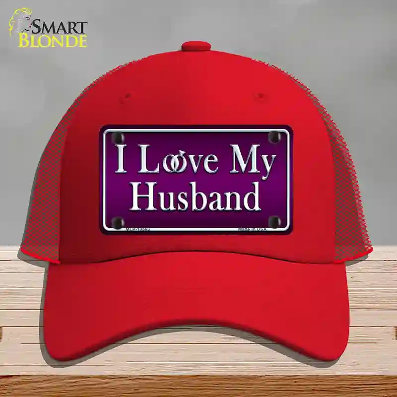 HAT17-MLP-10563 I Love My Husband Novelty License Plate Hat, Mesh - Red