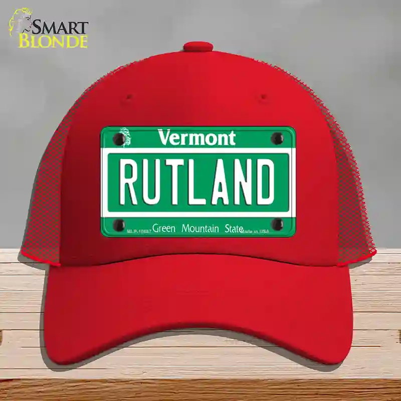 HAT17-MLP-10667 Rutland Vermont Novelty License Plate Hat, Mesh - Red
