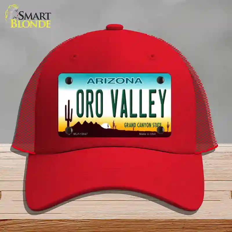 HAT17-MLP-12047 Oro Valley Arizona Novelty License Plate Hat, Mesh - Red
