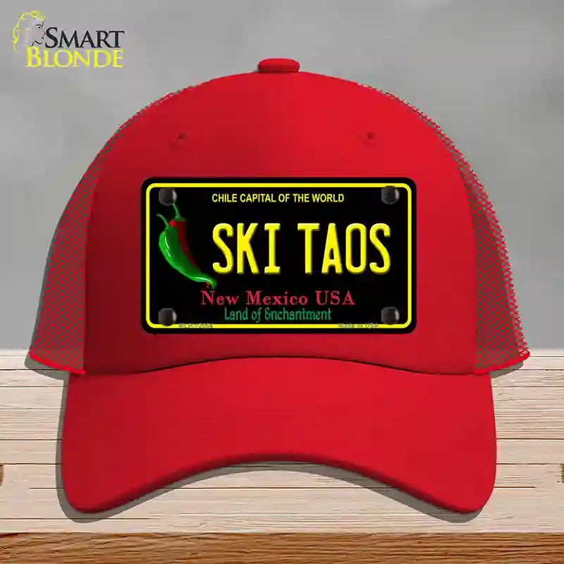 HAT17-MLP-12054 Ski Taos Black   Mexico Novelty License Plate Hat, Mesh - Red