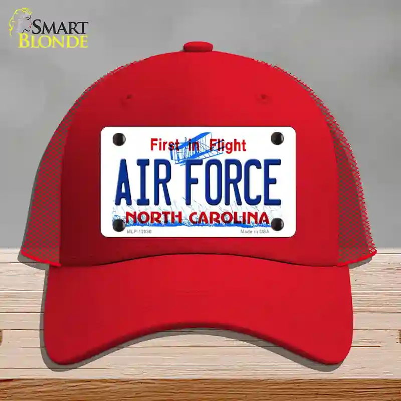 HAT17-MLP-12096 Air Force North Carolina State Novelty License Plate Hat, Mesh - Red