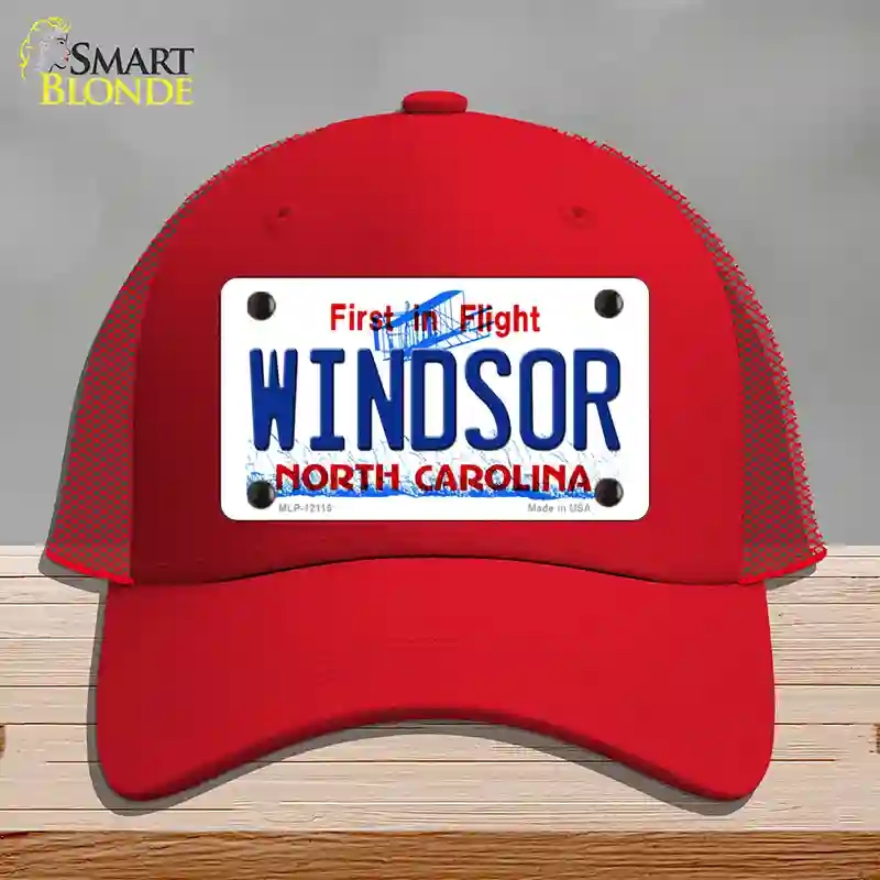 HAT17-MLP-12115 Windsor North Carolina State Novelty License Plate Hat, Mesh - Red
