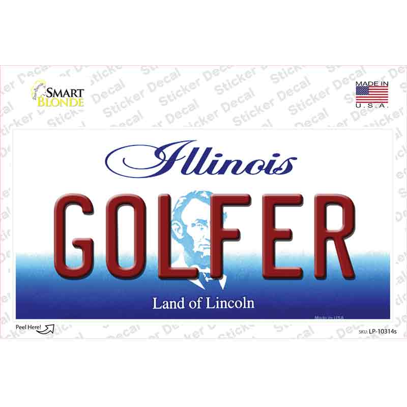 LP-10314s-M Golfer Illinois Novelty Sticker Decal, Medium