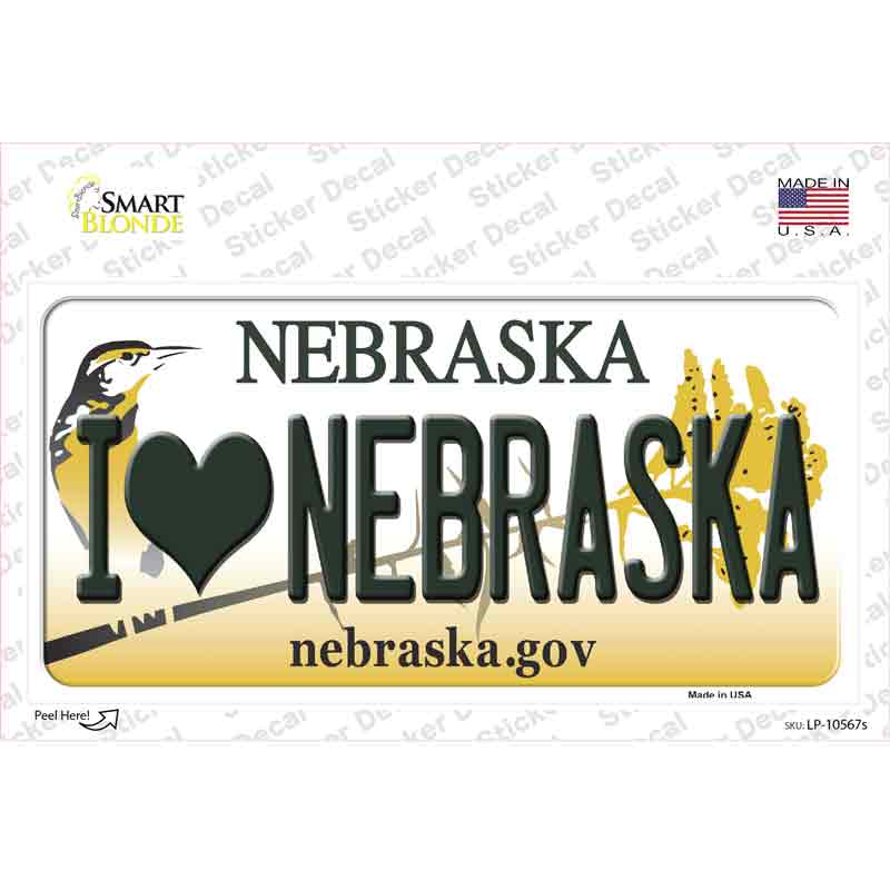 LP-10567s-M I Love Nebraska Novelty Sticker Decal, Medium