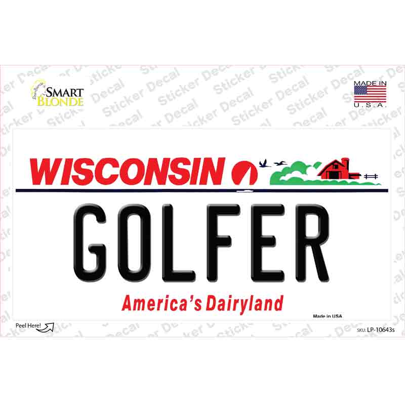 LP-10643s-M Golfer Wisconsin Novelty Sticker Decal, Medium