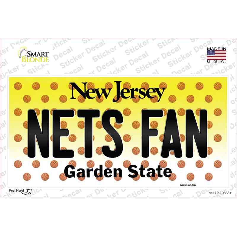 LP-10865s-M Nets Fan   Jersey Novelty Sticker Decal, Medium
