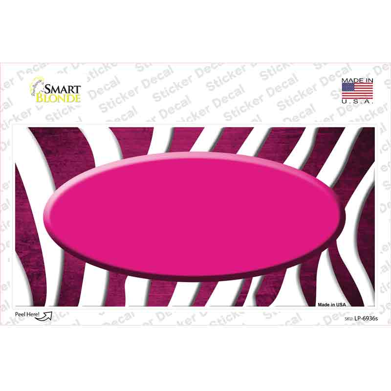 LP-6936s-M Pink White Zebra Oval Oil Rubbed Novelty Sticker Decal, Medium
