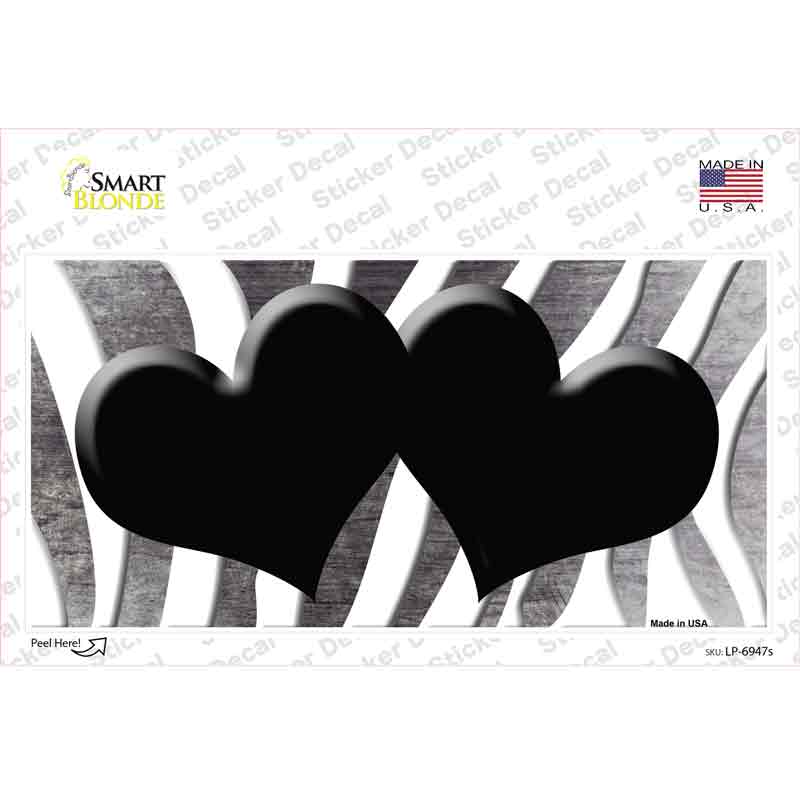 LP-6947s-M Black White Zebra Hearts Oil Rubbed Novelty Sticker Decal, Medium