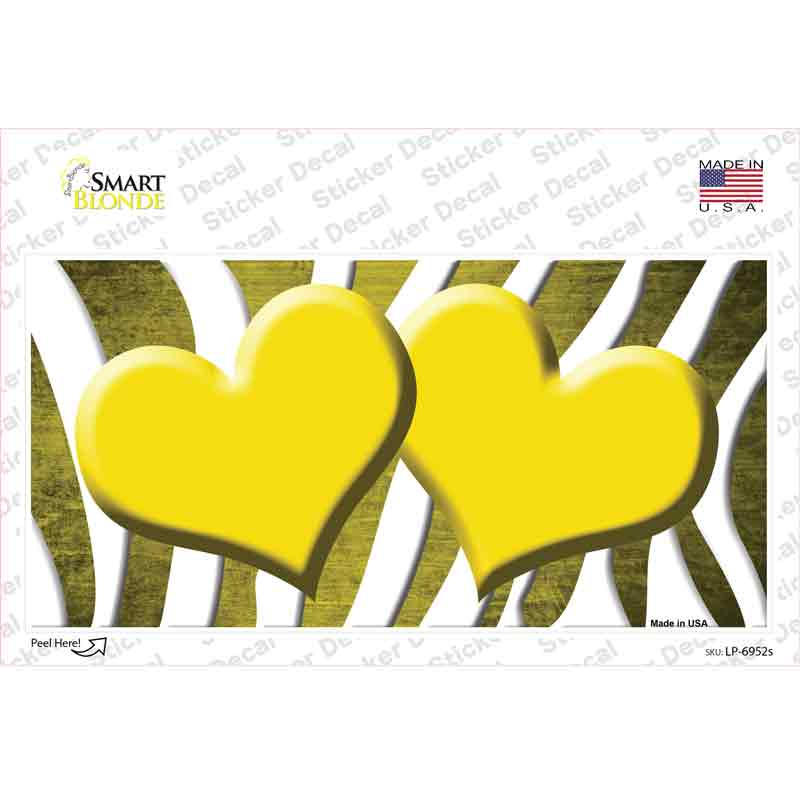 LP-6952s-M Yellow White Zebra Hearts Oil Rubbed Novelty Sticker Decal, Medium