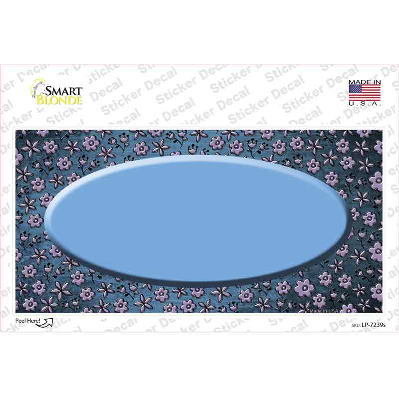 LP-7239s-M Light Blue Purple Flowers Oval Oil Rubbed Novelty Sticker Decal, Medium