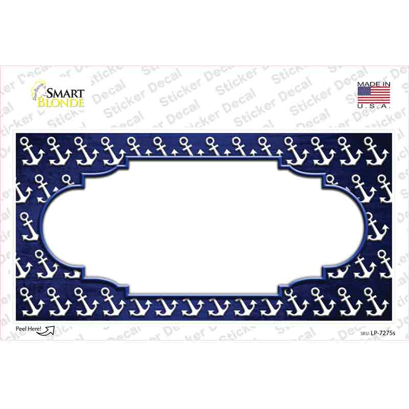 LP-7275s-M Blue White Anchor Scallop Oil Rubbed Novelty Sticker Decal, Medium
