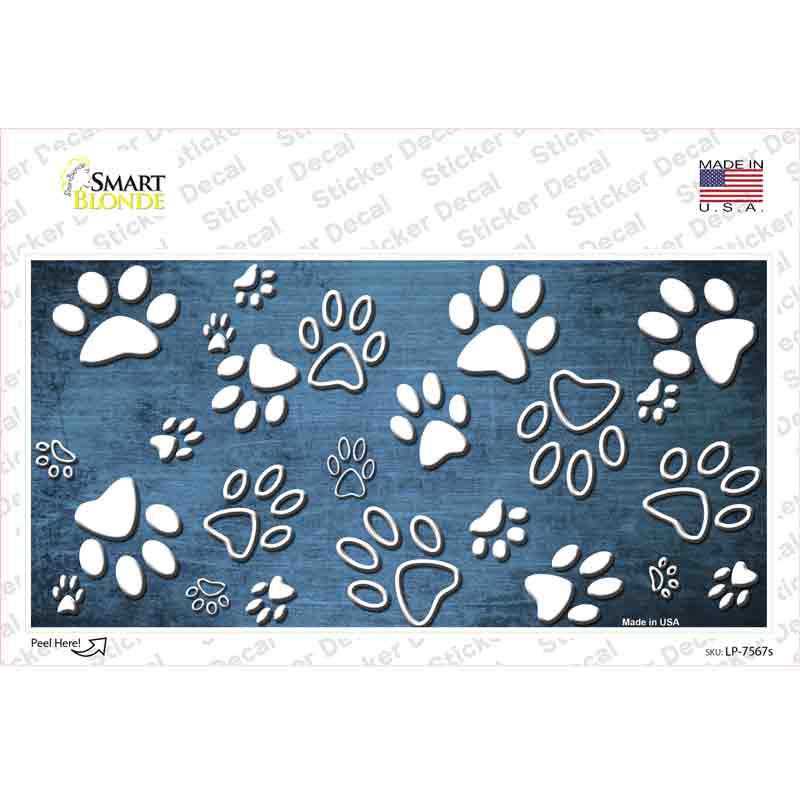 LP-7567s-M Light Blue White Paw Oil Rubbed Novelty Sticker Decal, Medium
