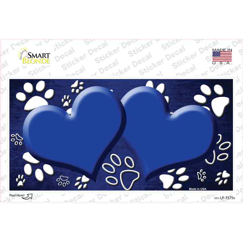 LP-7575s-M Paw Heart Blue White Novelty Sticker Decal, Medium