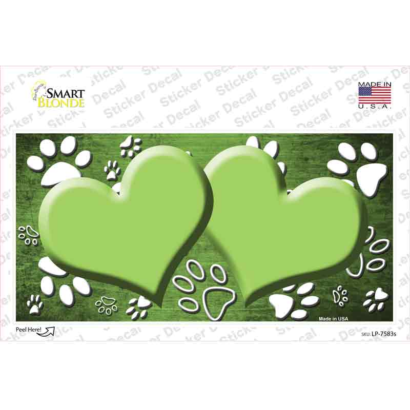 LP-7583s-M Paw Heart Lime Green White Novelty Sticker Decal, Medium
