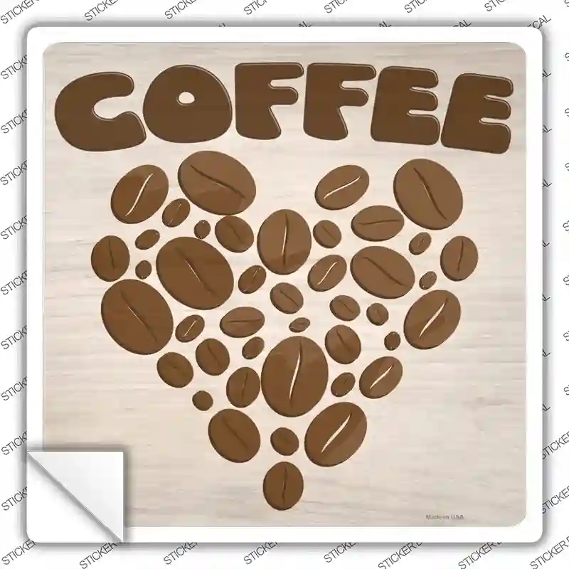 SQ-1149s-L Love Coffee Novelty Square Sticker Decal, Large