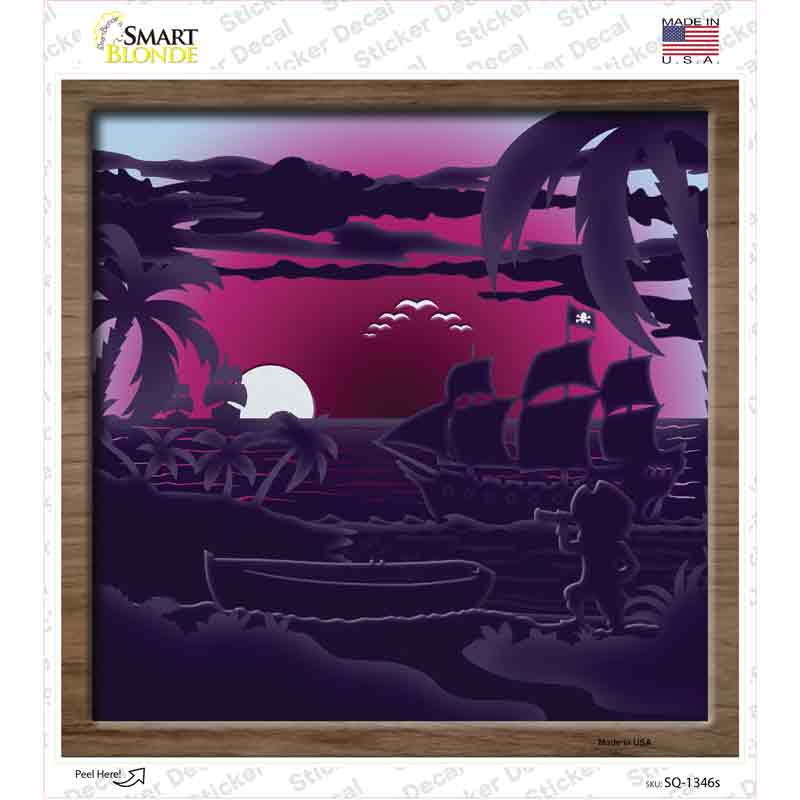 SQ-1346s-M Pirate Shadow Box Novelty Square Sticker Decal, Medium