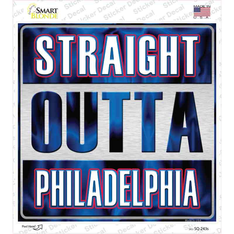 SQ-243s-M Straight Outta Philadelphia Blue Novelty Square Sticker Decal, Medium