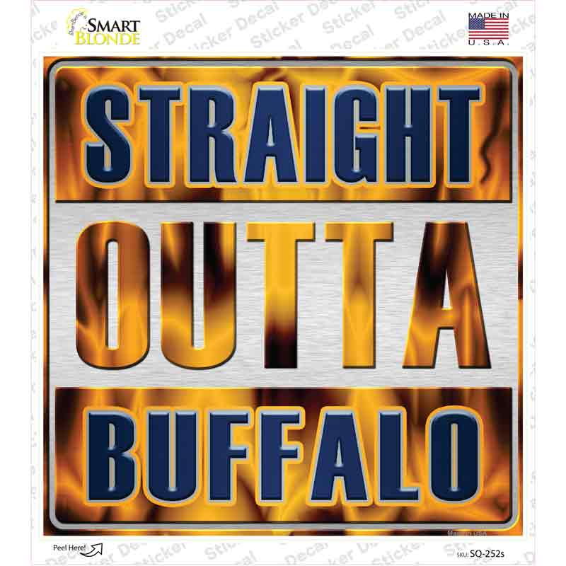 SQ-252s-M Straight Outta Buffalo Blue Novelty Square Sticker Decal, Medium