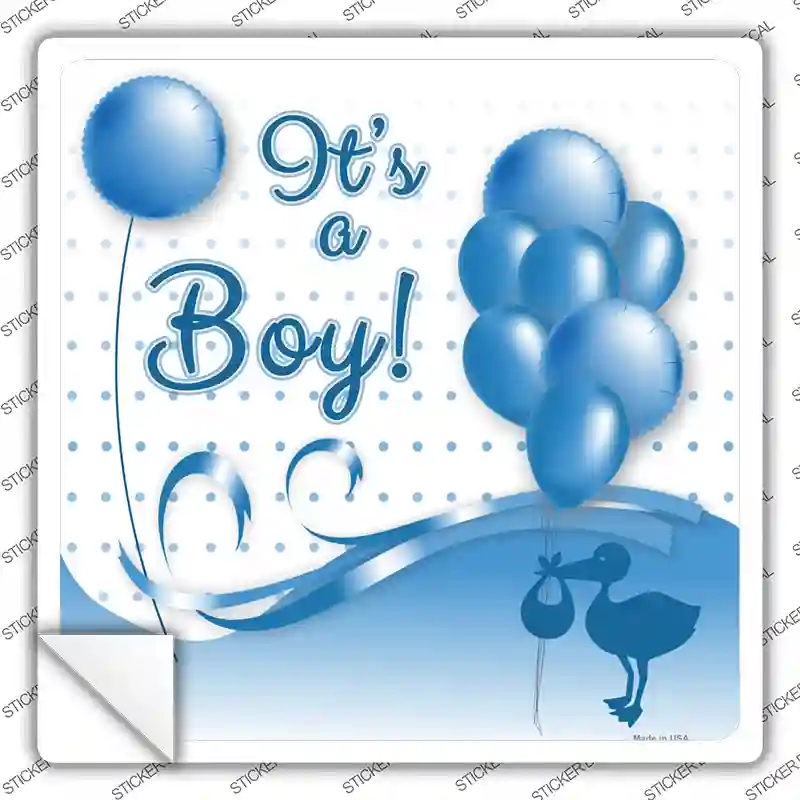 SQ-286s-S Its A Boy with Balloons Novelty Square Sticker Decal, Small