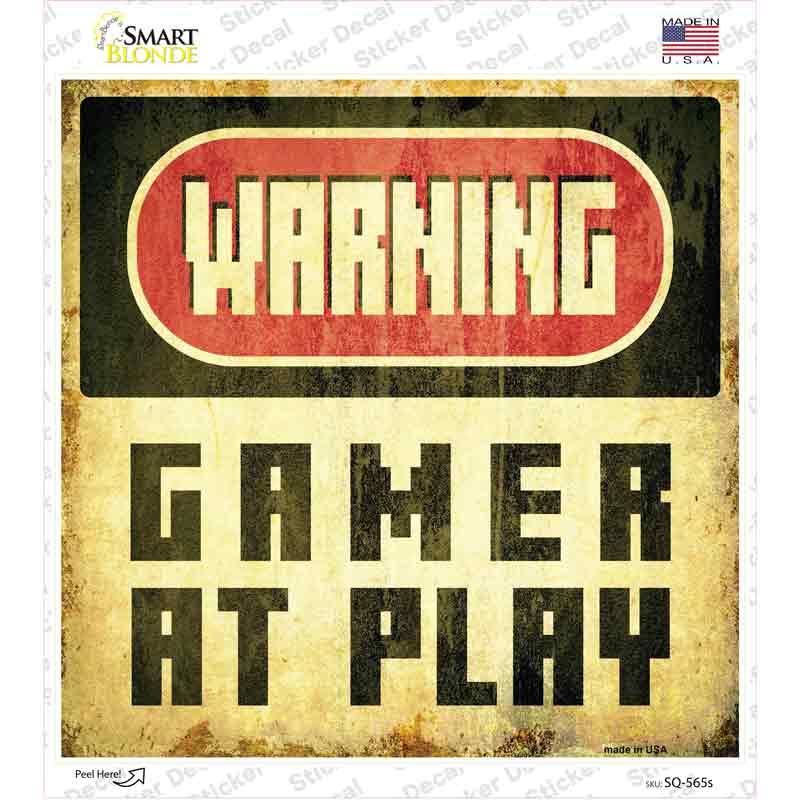 SQ-565s-M Warning Gamer At Play Novelty Square Sticker Decal, Medium