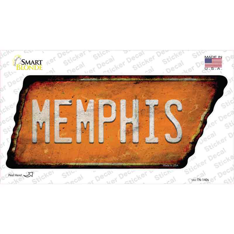 TN-140s-M Memphis Novelty Rusty Tennessee Shape Sticker Decal, Medium