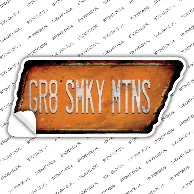 TN-141s-XL GR8 Smky Mtns Novelty Rusty Tennessee Shape Sticker Decal, Extra Large