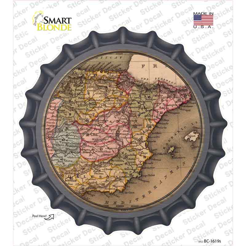 BC-1619s-M Spain Map Novelty Bottle Cap Sticker Decal, Medium