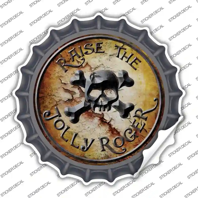 BC-528s-L Raise the Jolly Roger Novelty Bottle Cap Sticker Decal, Large