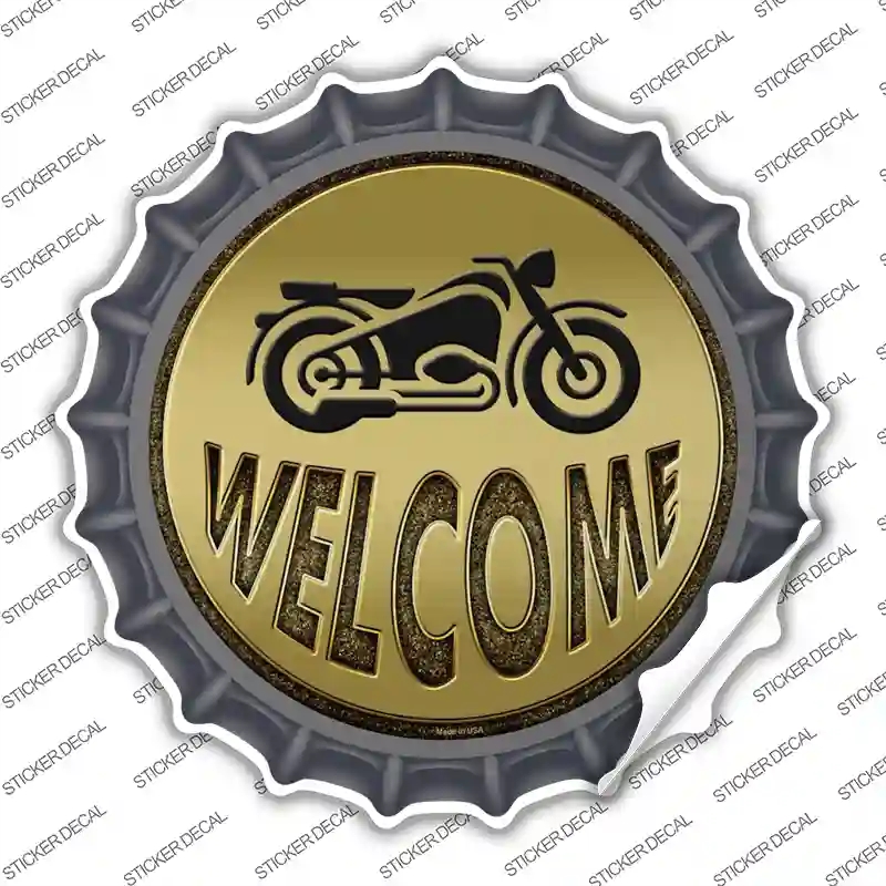 BC-634s-XL Welcome with Motorcycle Novelty Bottle Cap Sticker Decal, Extra Large