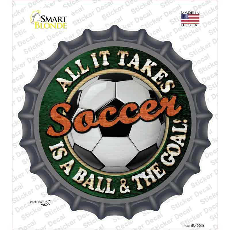 BC-663s-M Soccer Novelty Bottle Cap Sticker Decal, Medium