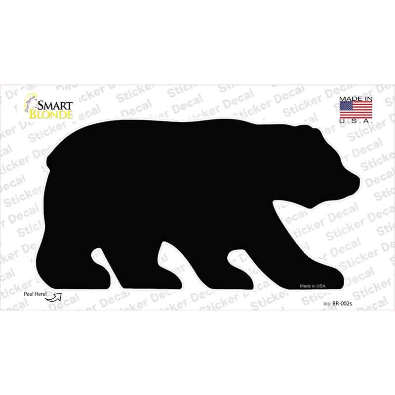 BR-002s-M Black Solid Novelty Bear Sticker Decal, Medium