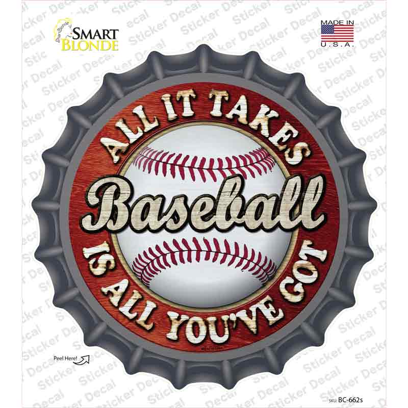 BC-662s-M Baseball Novelty Bottle Cap Sticker Decal, Medium
