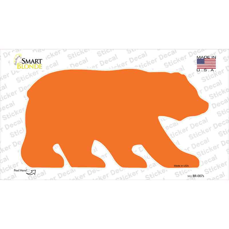 BR-007s-M Orange Solid Novelty Bear Sticker Decal, Medium