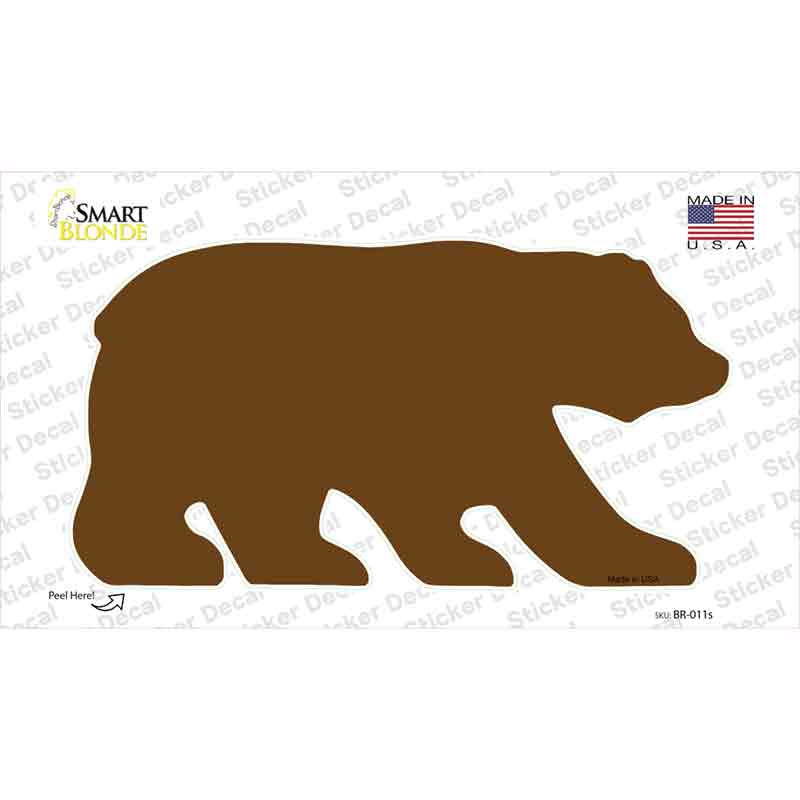 BR-011s-M Brown Solid Novelty Bear Sticker Decal, Medium
